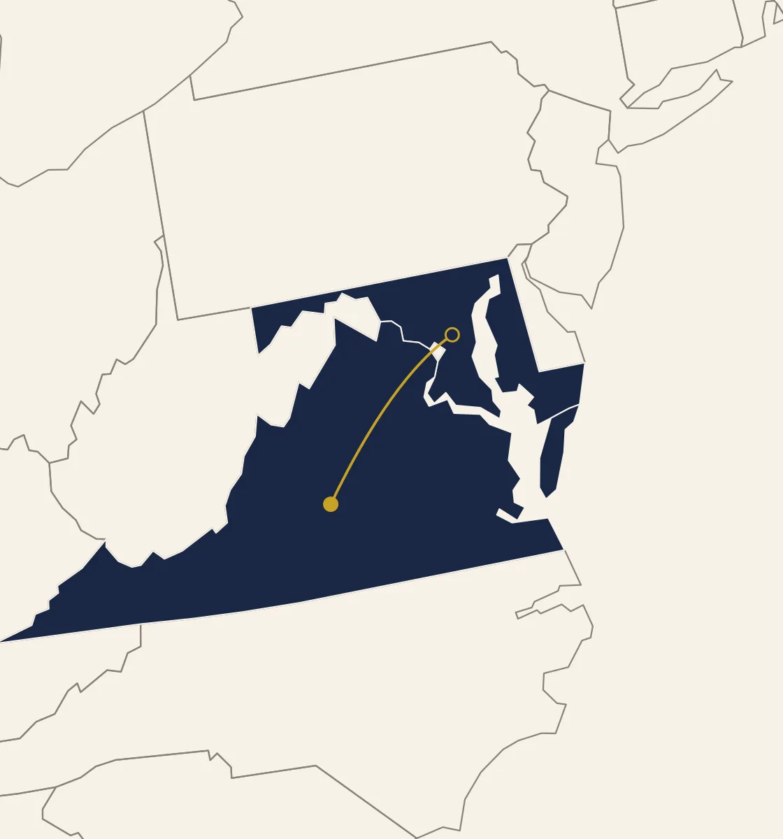 Virginia to Maryland moving route graphic
